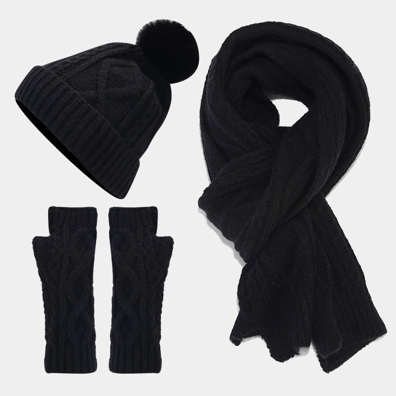 Wholesale Acrylic Fried Dough Twists Knitting Cold Proof Warm Hat Scarf Glove Suit
